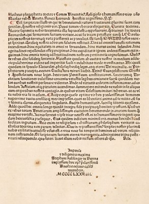 Lot 11 - Leonardus de Utino. Sermones Quadragesimales de legibus, Vicenza, 1479