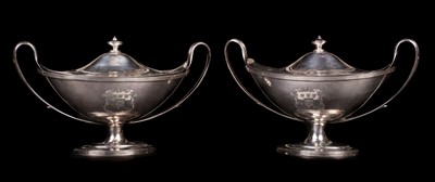Lot 283 - Sauce Tureens. A pair of George III silver sauce tureens by James and Elizebeth Bland, London 1796