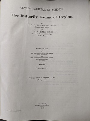 Lot 191 - Woodhouse (L.G.O., and Henry, G.M.R.). The Butterfly Fauna of Ceylon, 1st edition, Colombo, 1942