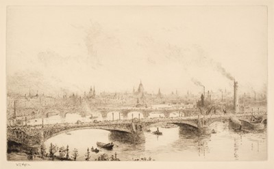 Lot 376 - Wyllie (William Lionel, 1851-1931). A Bird’s Eye View of Westminster Bridge and The City