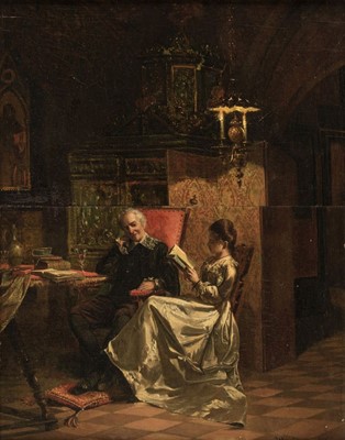 Lot 155 - Hamza (Johann, 1850-1927). The Reading, 1878, fine oil on wood panel