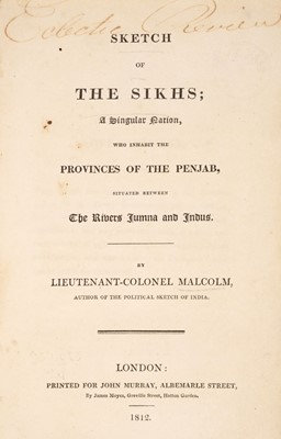Lot 22 - Malcolm (John). Sketch of the Sikhs, 1st edition, 1812