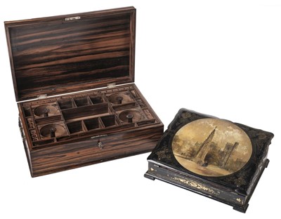 Lot 541 - Boxes. A Victorian papier mache writing slope by Spiers & Sons, Oxford