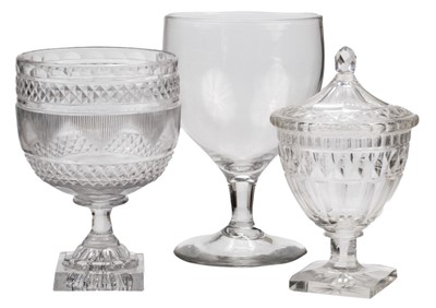 Lot 557 - Glass. George III cut-glass urn and cover, circa 1800