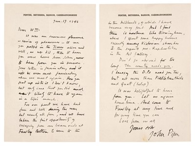 Lot 693 - Piper (John, 1903-1992). Two Autograph Letters Signed, 'John Piper'