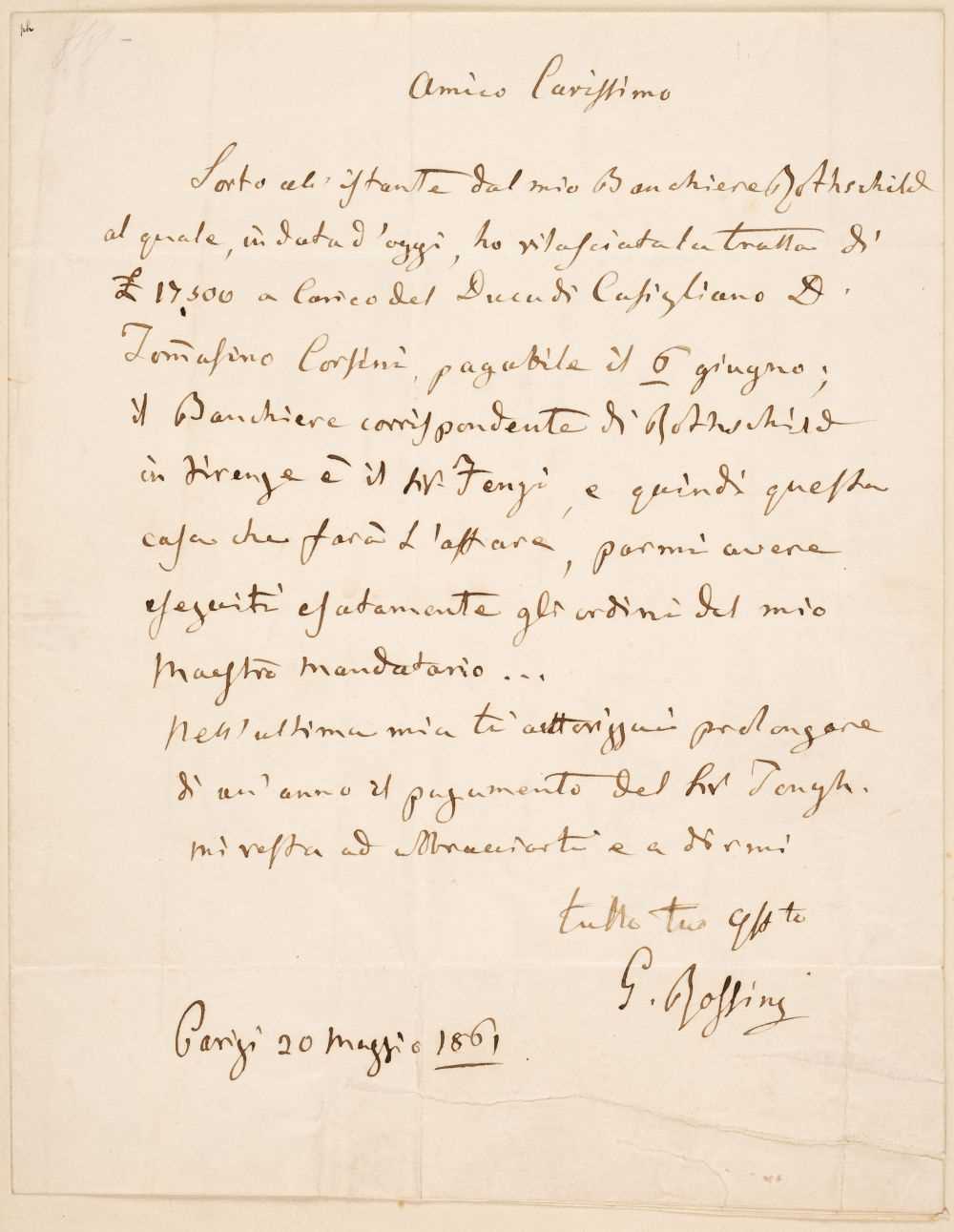 Lot 364 - Rossini (Gioachino Antonio, 1792-1868). Autograph Letter Signed, 'G. Rossini', Paris, 20 May 1861