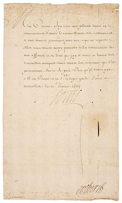 Lot 318 - Louis XIV (1638-1715). Document Signed, 'Louis', Versailles, 20 February 1685