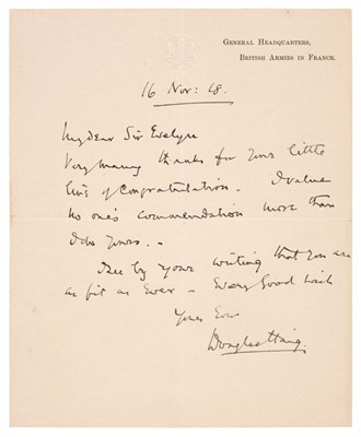 Lot 386 - Haig (Douglas, 1861-1928). Autograph Letter Signed, 'Douglas Haig'