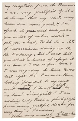 Lot 367 - Edward VIII (1894-1972). Autograph Letter Signed as Prince of Wales, 'Edward', 30 May 1918