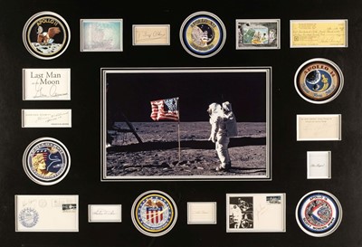 Lot 384 - Moonwalkers. A NASA Apollo Missions’ Moonwalkers’ autographs wall display piece