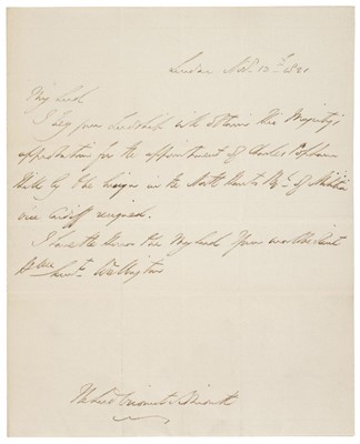 Lot 327 - Wellesley (Arthur, 1769-1852). Autograph Letter Signed, ‘Wellington’, 25 October 1824