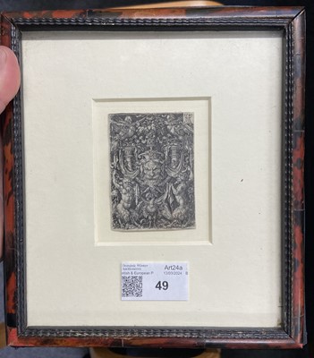 Lot 49 - Aldegrever (Heinrich, 1502-1555/1561). Mask and eagle flanked by two fauns, 1549