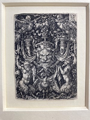 Lot 49 - Aldegrever (Heinrich, 1502-1555/1561). Mask and eagle flanked by two fauns, 1549