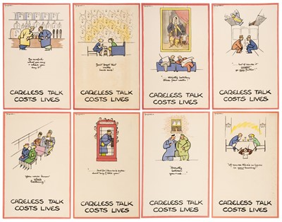 Lot 145 - Fougasse (pseud. Cyril Kenneth Bird). Careless Talk Costs Lives, the set of eight, circa 1940