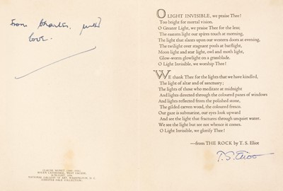 Lot 724 - Eliot (Thomas Stearns, 1888-1965). Greetings Card Signed, 'T. S. Eliot', [?New York], c. 1950