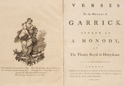 Lot 57 - Sheridan (Richard Brinsley). Verses to the Memory of Garrick, 1779