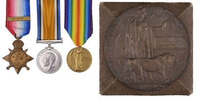 Lot 84 - Three: Private A. Little, Devonshire Regiment, killed in action on 12 September 1916
