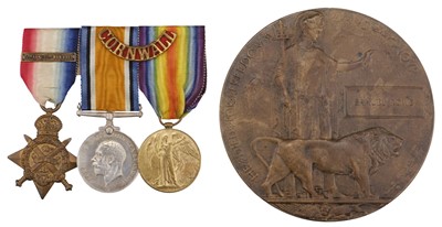 Lot 94 - Three: Private S. Rowe, Duke of Cornwalls Light Infantry, killed in action on 1 August 1916