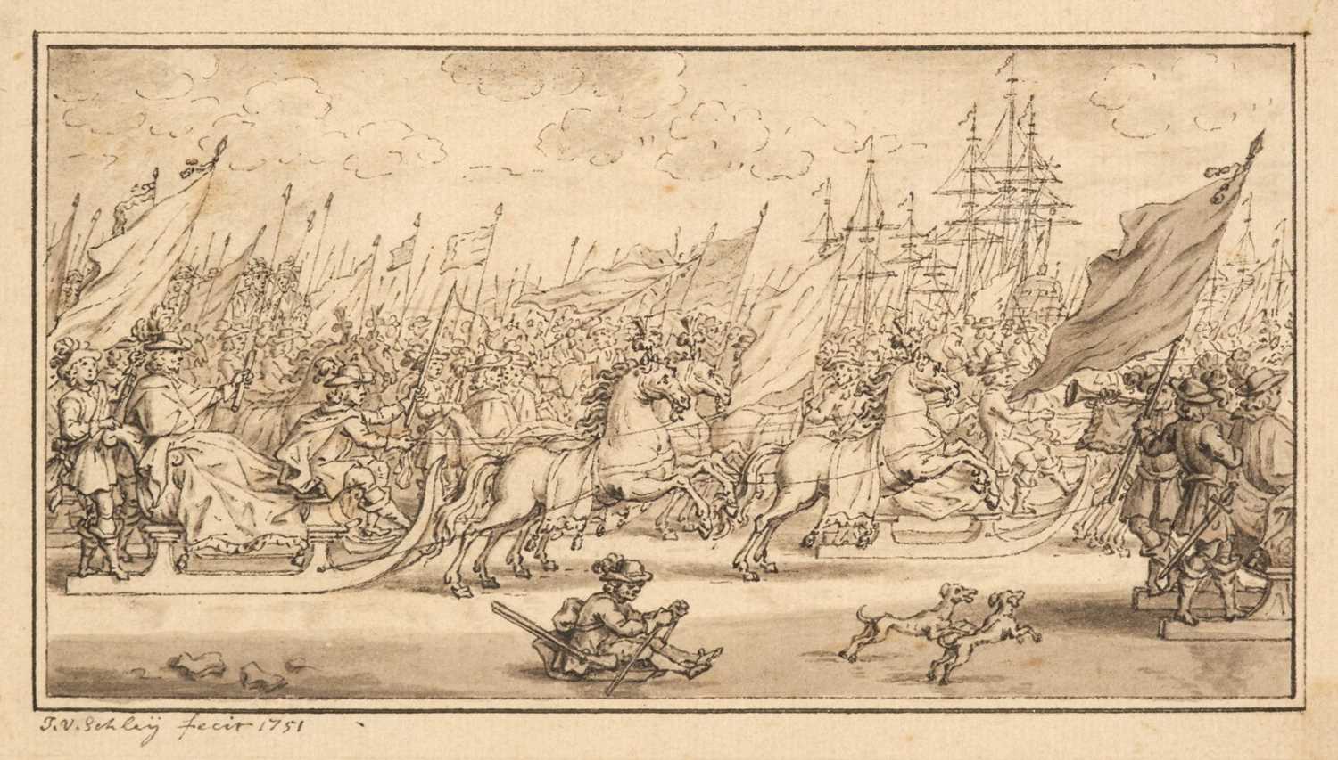 Lot 36 - Van der Schley (Jakob, 1715-1779). The Procession on the Ice, 1751