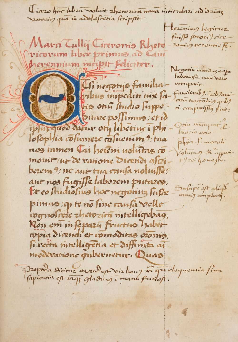 5 - Cicero (Marcus Tullius). Rhetorica Nova, Italy, 1st November 1491, manuscript on vellum