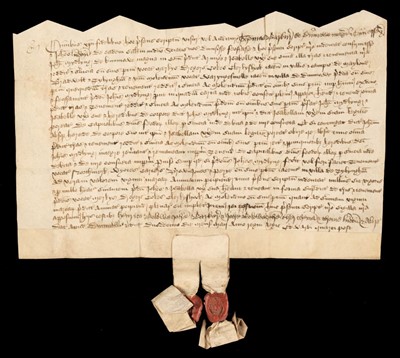 Lot 3 - Essex Deeds. A group of 6 vellum deeds relating to lands at Tillingham, Great Tey, etc., 1462/1520
