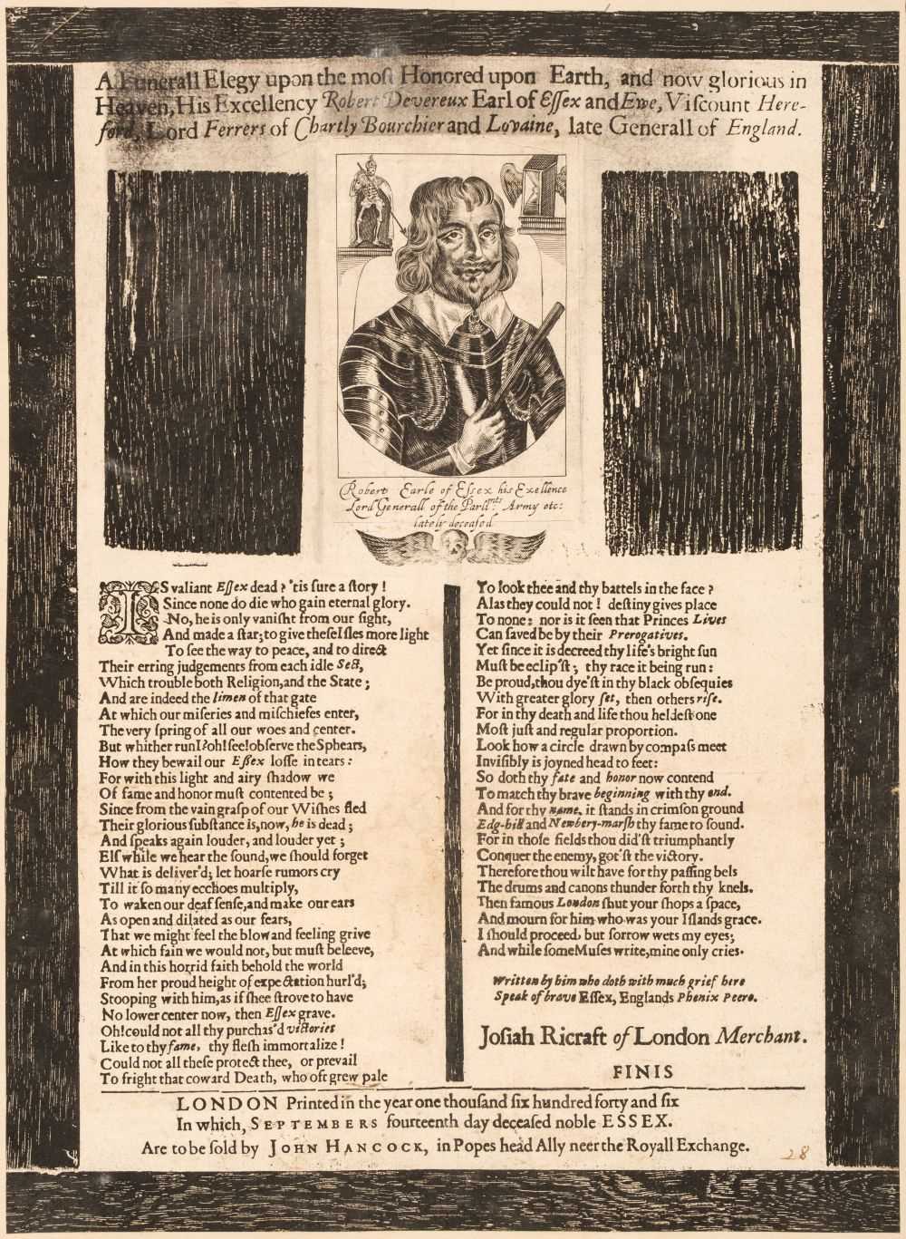 Lot 23 - Essex (Robert, third Earl of, 1591-1646). Broadsides on the Death of Robert 3rd Earl of Essex, 1646