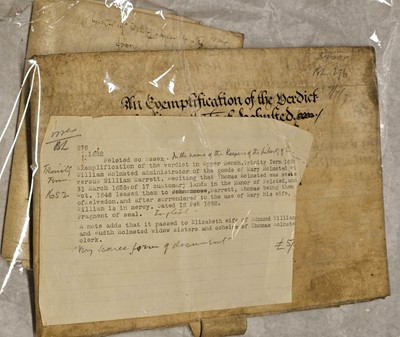 Lot 30 - Essex Deeds. A group of approximately 40 mostly vellum deeds relating to Essex, 17th century