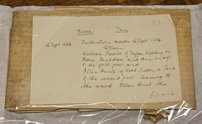 Lot 30 - Essex Deeds. A group of approximately 40 mostly vellum deeds relating to Essex, 17th century
