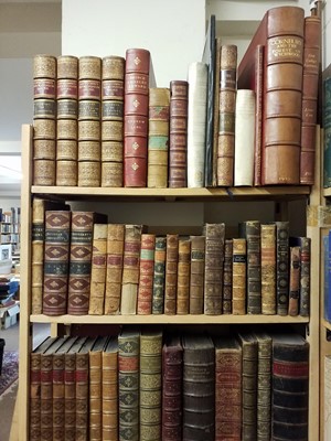 Lot 232 - Antiquarian. A large collection of mostly 19th century leather bound reference, approximately 105 volumes