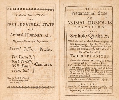 Lot 318 - Floyer (John). The Preternatural State of Animal Humours Described, 1st edition, 1696
