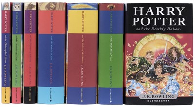 Lot 895 - Rowling (J. K.). A complete set of the Harry Potter books, all inscribed by the author, 7 volumes, 1998-2010 plus 6 other signed items