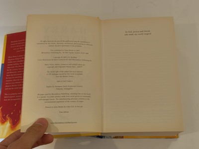Lot 895 - Rowling (J. K.). A complete set of the Harry Potter books, all inscribed by the author, 7 volumes, 1998-2010 plus 6 other signed items