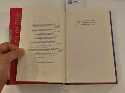 Lot 895 - Rowling (J. K.). A complete set of the Harry Potter books, all inscribed by the author, 7 volumes, 1998-2010 plus 6 other signed items