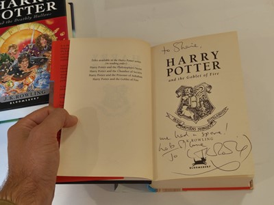 Lot 895 - Rowling (J. K.). A complete set of the Harry Potter books, all inscribed by the author, 7 volumes, 1998-2010 plus 6 other signed items