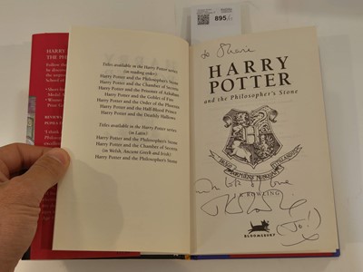 Lot 895 - Rowling (J. K.). A complete set of the Harry Potter books, all inscribed by the author, 7 volumes, 1998-2010 plus 6 other signed items