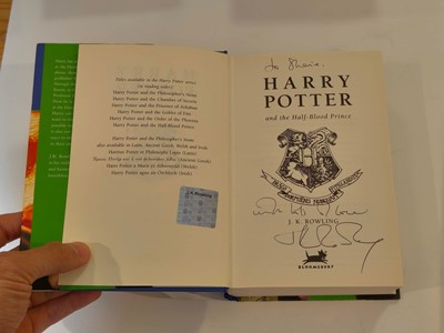 Lot 895 - Rowling (J. K.). A complete set of the Harry Potter books, all inscribed by the author, 7 volumes, 1998-2010 plus 6 other signed items