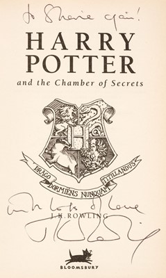 Lot 895 - Rowling (J. K.). A complete set of the Harry Potter books, all inscribed by the author, 7 volumes, 1998-2010 plus 6 other signed items