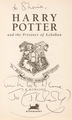 Lot 895 - Rowling (J. K.). A complete set of the Harry Potter books, all inscribed by the author, 7 volumes, 1998-2010 plus 6 other signed items