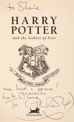 Lot 895 - Rowling (J. K.). A complete set of the Harry Potter books, all inscribed by the author, 7 volumes, 1998-2010 plus 6 other signed items