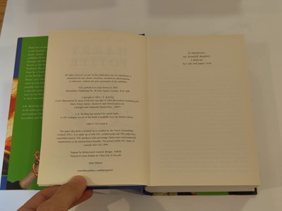 Lot 895 - Rowling (J. K.). A complete set of the Harry Potter books, all inscribed by the author, 7 volumes, 1998-2010 plus 6 other signed items