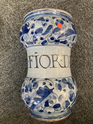Lot 498 - Maiolica. An Italian maiolica pottery drug jar, probably 18th century