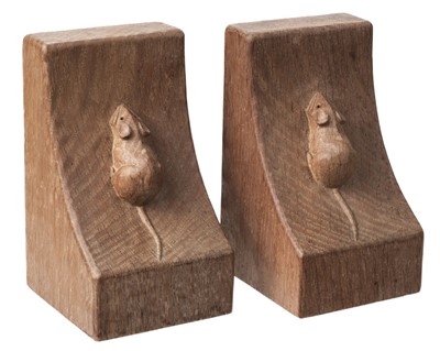 Lot 548 - Mouseman. Robert "Mouseman" Thompson of Kilburn (1876-1955) oak bookends