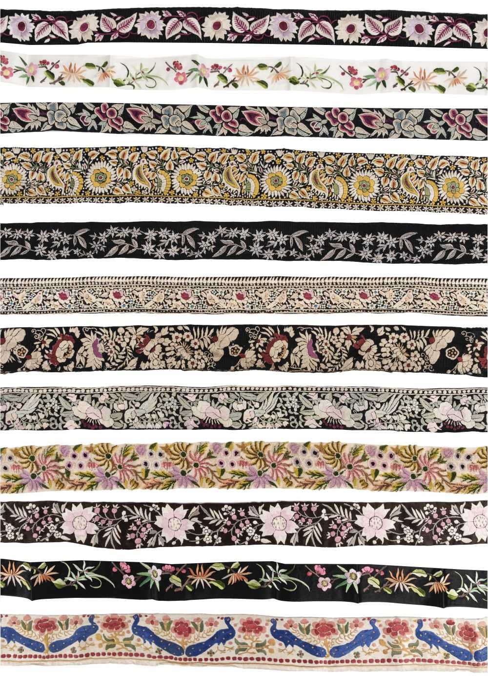 Lot 716 - Chinese Embroideries. A collection of needlework borders, 19th-early 20th century