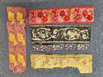 Lot 716 - Chinese Embroideries. A collection of needlework borders, 19th-early 20th century