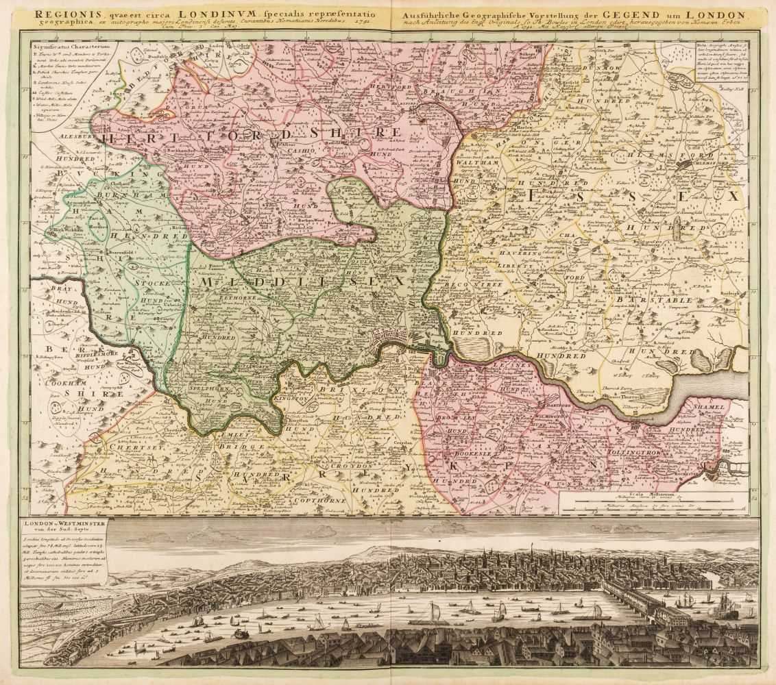 Lot 88 - London. Homann (Johann Baptist, Heirs of), Regionis quae est circa Londinum..., 1742