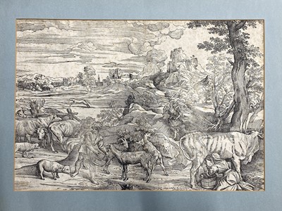 Lot 46 - Boldrini (Nicolo, active 1540-1566). Landscape with a milkmaid..., after Titian, circa 1535-40
