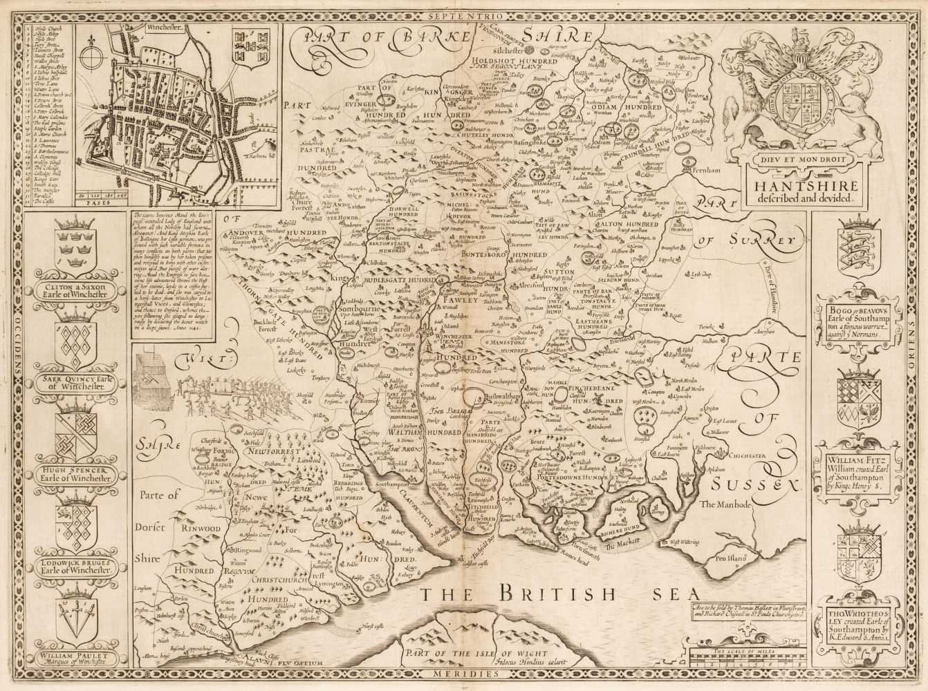 Lot 141 - Hampshire. Speed (John), Hantshire described and devided, Thomas Bassett & Richard Chiswell, 1676