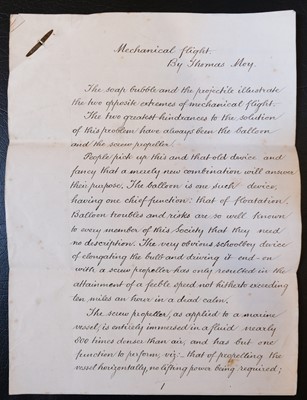 Lot 466 - Pioneer Aviation. Thomas William Moy, Aerial Steamer Archive
