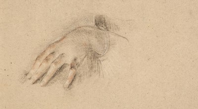 Lot 21 - Circle of Guido Reni (1575-1642). Head of a Youth, and Study of a female hand
