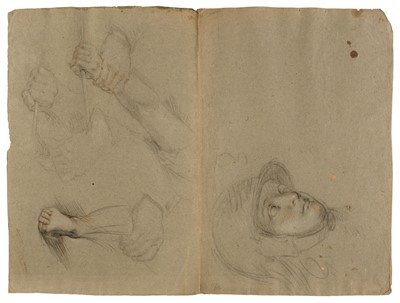 Lot 21 - Circle of Guido Reni (1575-1642). Head of a Youth, and Study of a female hand